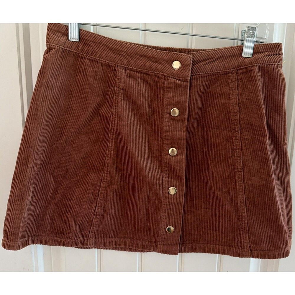 Forever 21 Mini Skirt Size 30 Rust Orange Corduroy Button Front Retro Boho